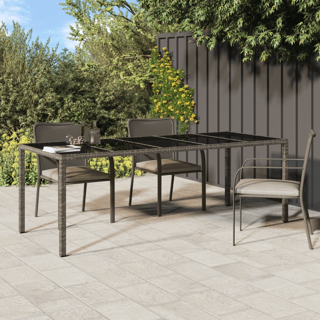 Outdoor Patio Poly Rattan Large 6 Person Garden Dining Table With Glass Top