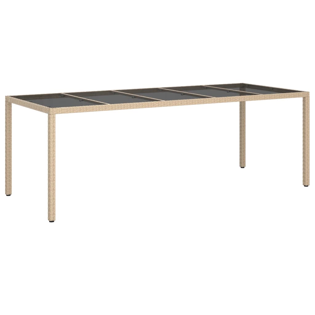 Outdoor Patio Poly Rattan Large 6 Person Garden Dining Table With Glass Top