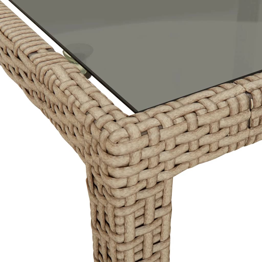 Outdoor Patio Poly Rattan Large 6 Person Garden Dining Table With Glass Top
