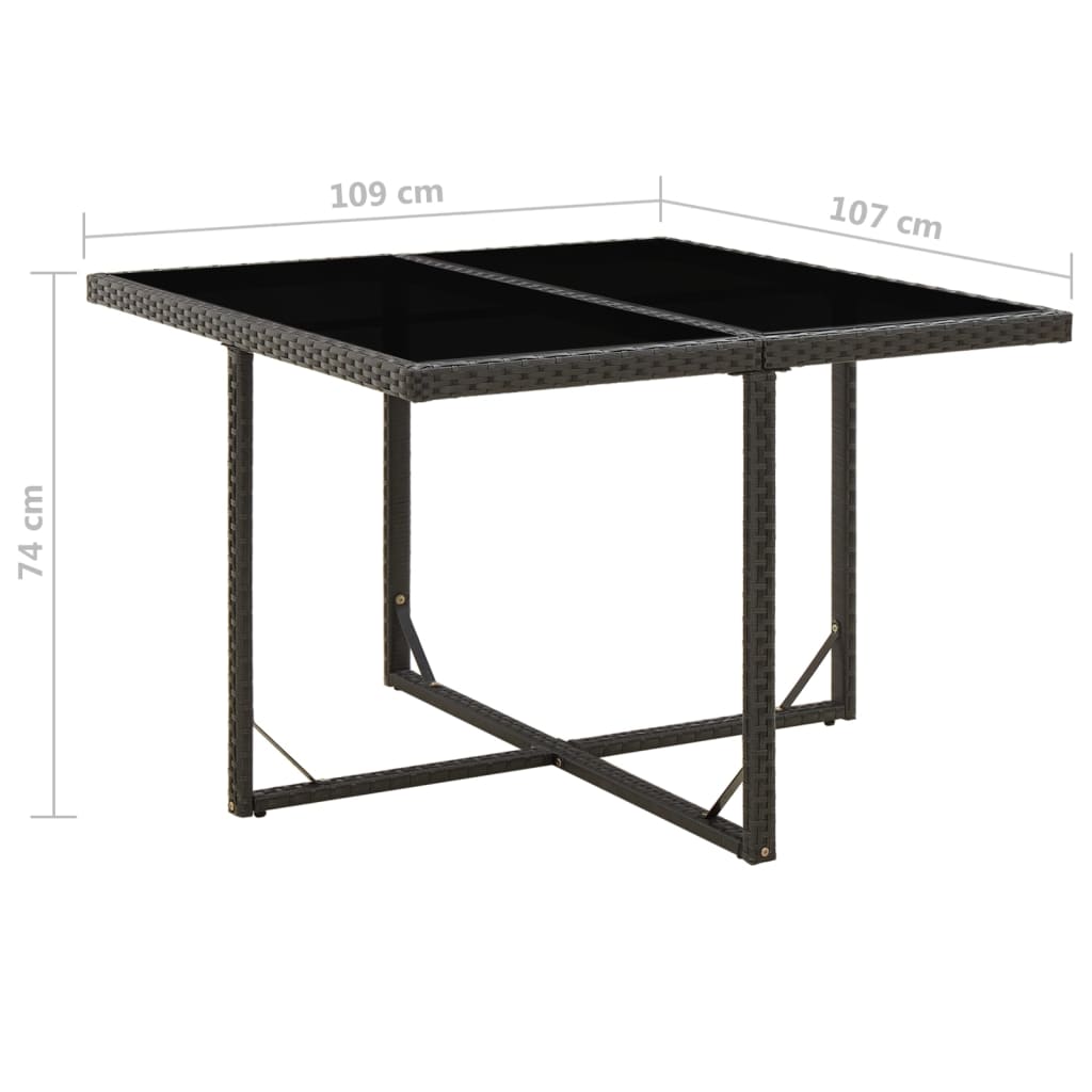 Outdoor Patio Square Poly Rattan Garden Dining Table With Glass Top Outside