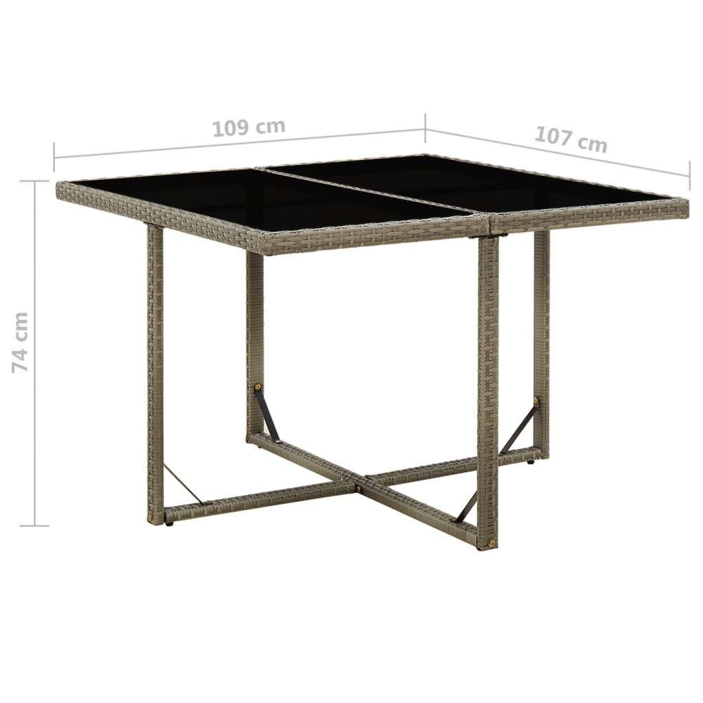Outdoor Patio Square Poly Rattan Garden Dining Table With Glass Top Outside