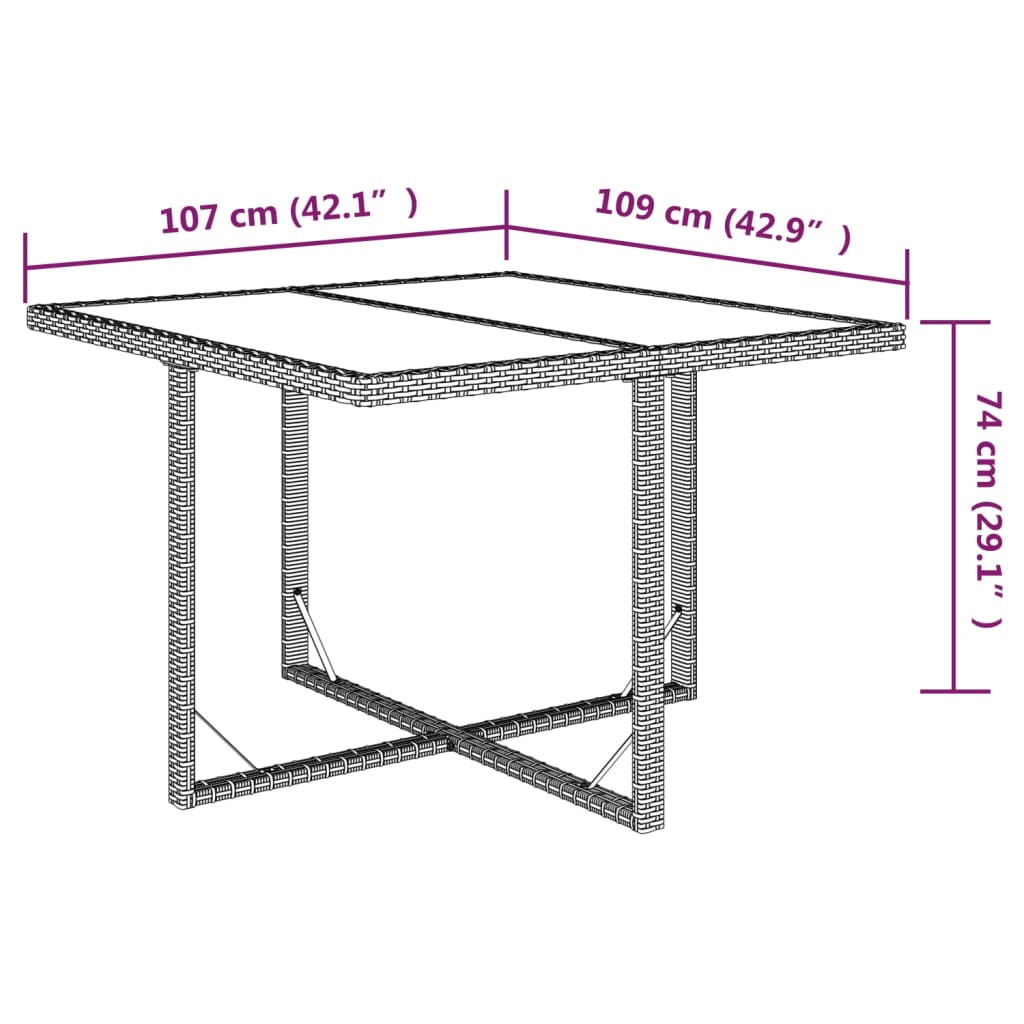 Outdoor Patio Square Poly Rattan Garden Dining Table With Glass Top Outside