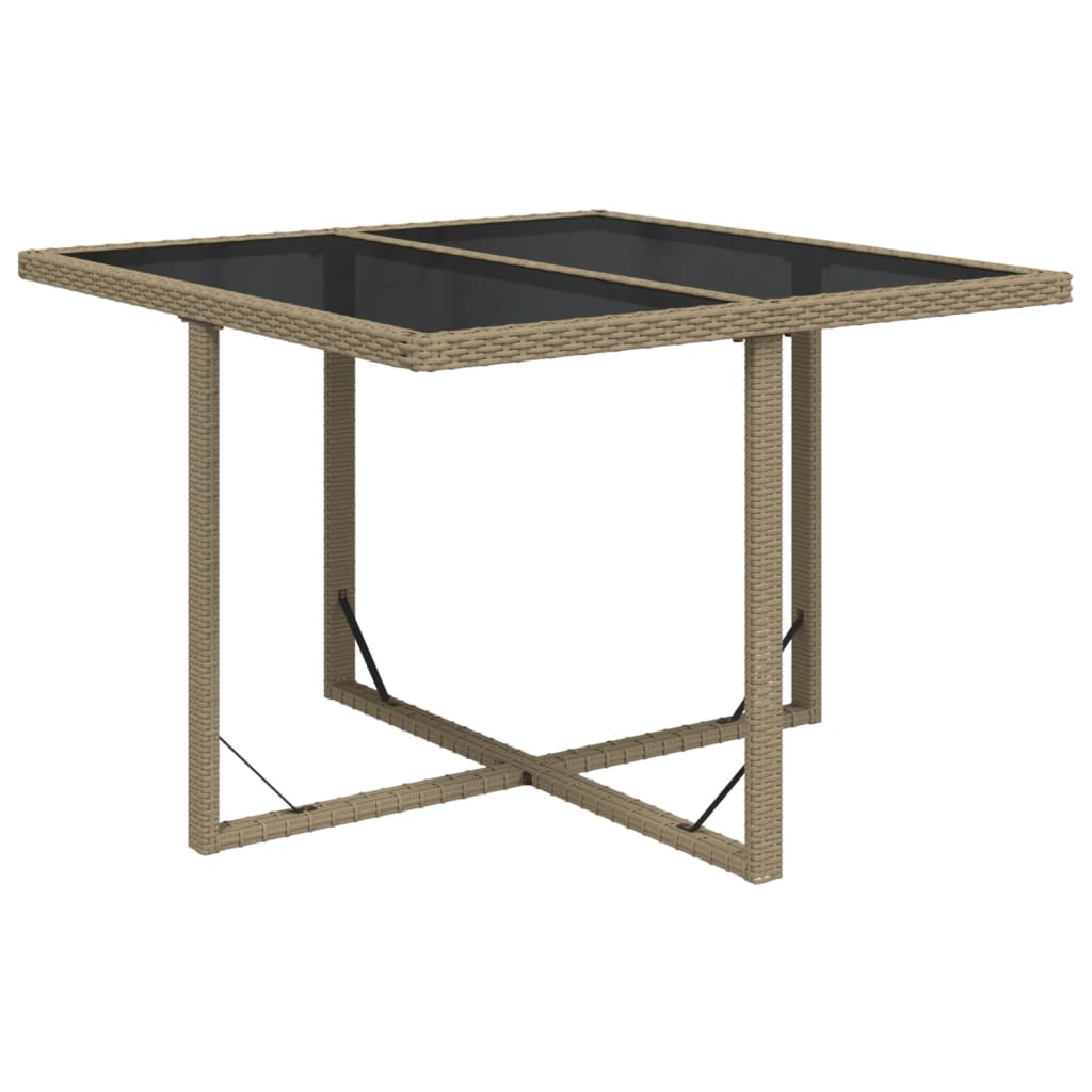 Outdoor Patio Square Poly Rattan Garden Dining Table With Glass Top Outside