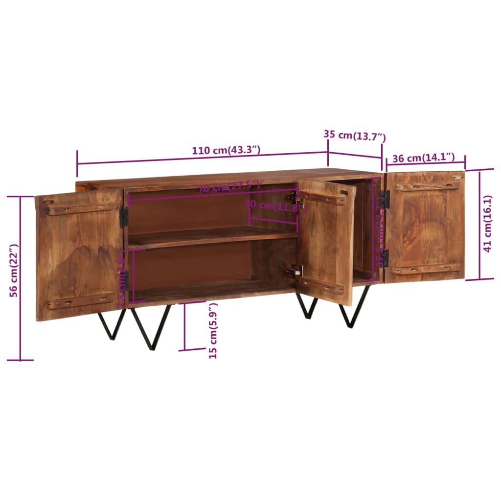 Sideboard 110x35x56 cm Solid Wood Mango