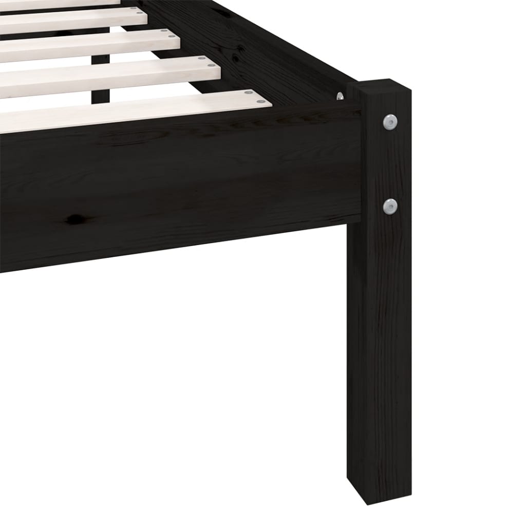 810071 vidaXL Bed Frame without Mattress Black Solid Wood 90x200 cm