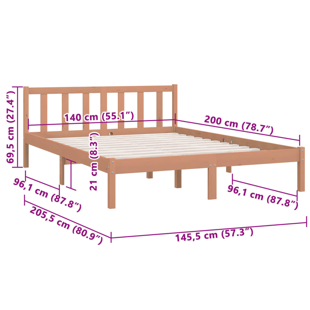 810085 vidaXL Bed Frame without Mattress Honey Brown Solid Wood 140x200 cm
