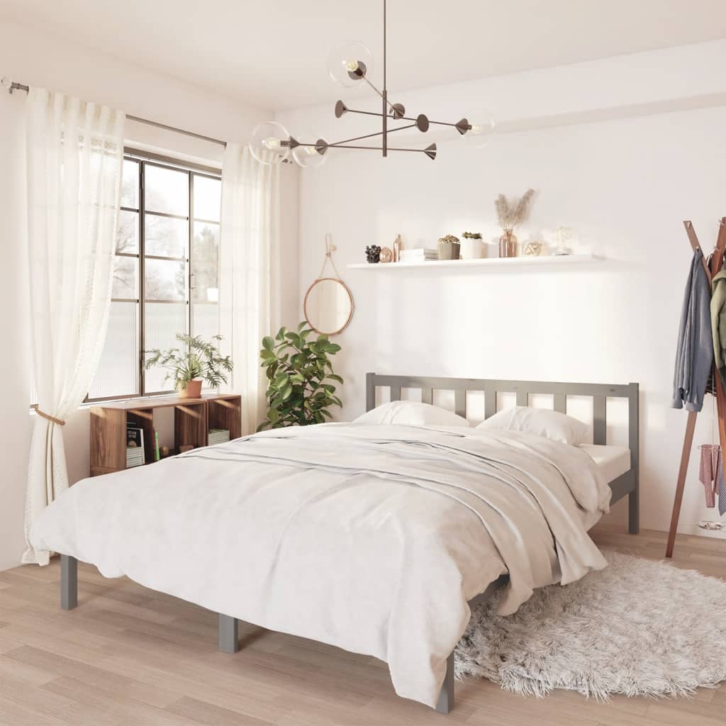 810094 vidaXL Bed Frame without Mattress Grey Solid Wood 160x200 cm