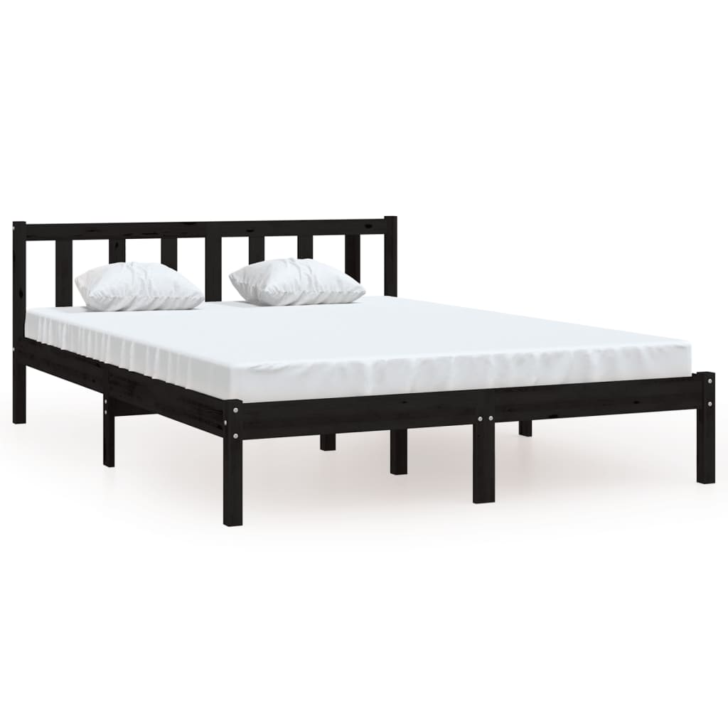 810096 vidaXL Bed Frame without Mattress Black Solid Wood 160x200 cm