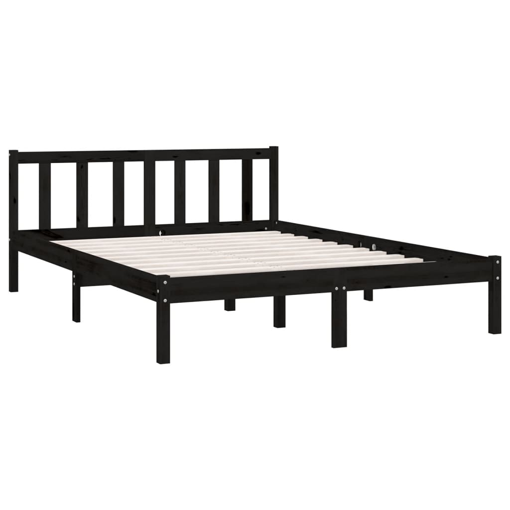 810096 vidaXL Bed Frame without Mattress Black Solid Wood 160x200 cm