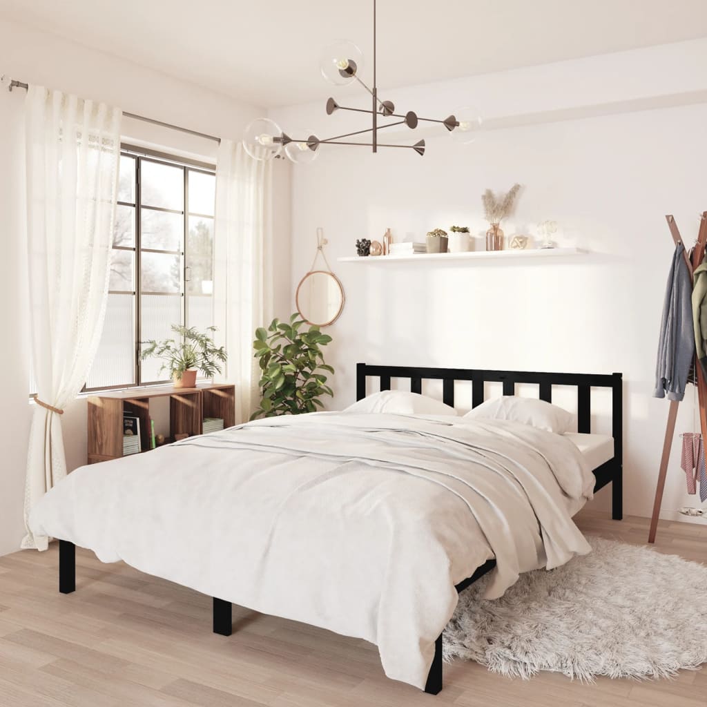 810096 vidaXL Bed Frame without Mattress Black Solid Wood 160x200 cm