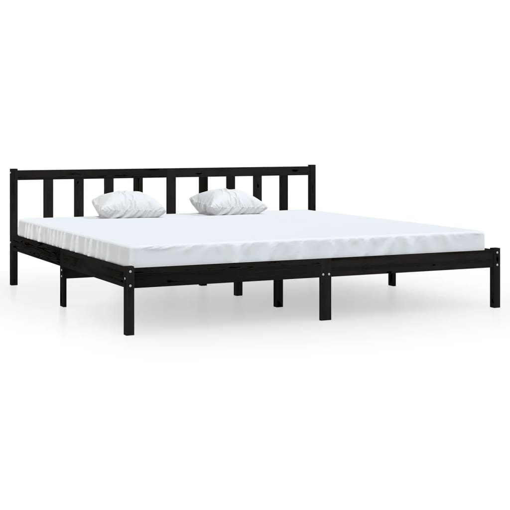 Bed Frame without Mattress Black Solid Wood Super King Size