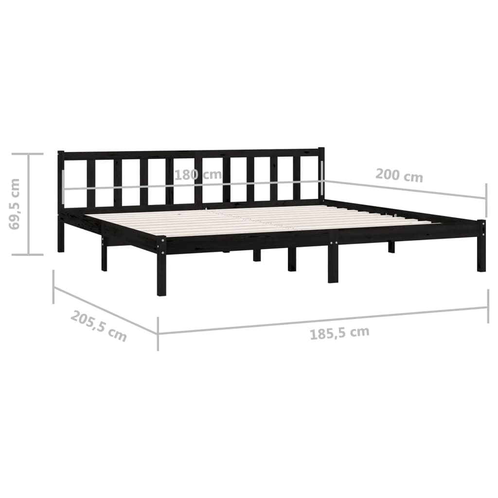 Bed Frame without Mattress Black Solid Wood Super King Size