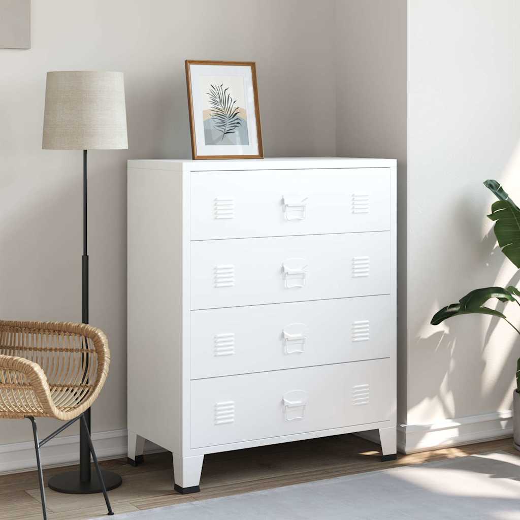 Industrial Drawer Cabinet White 78x40x93 cm Metal