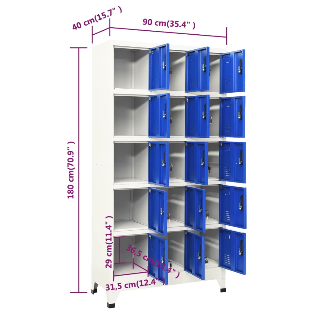 Locker Cabinet Grey and Blue 90x40x180 cm Steel