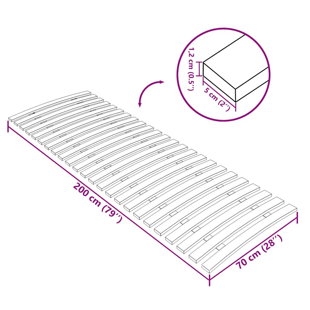 Slatted Bed Base with 24 Slats 70x200 cm