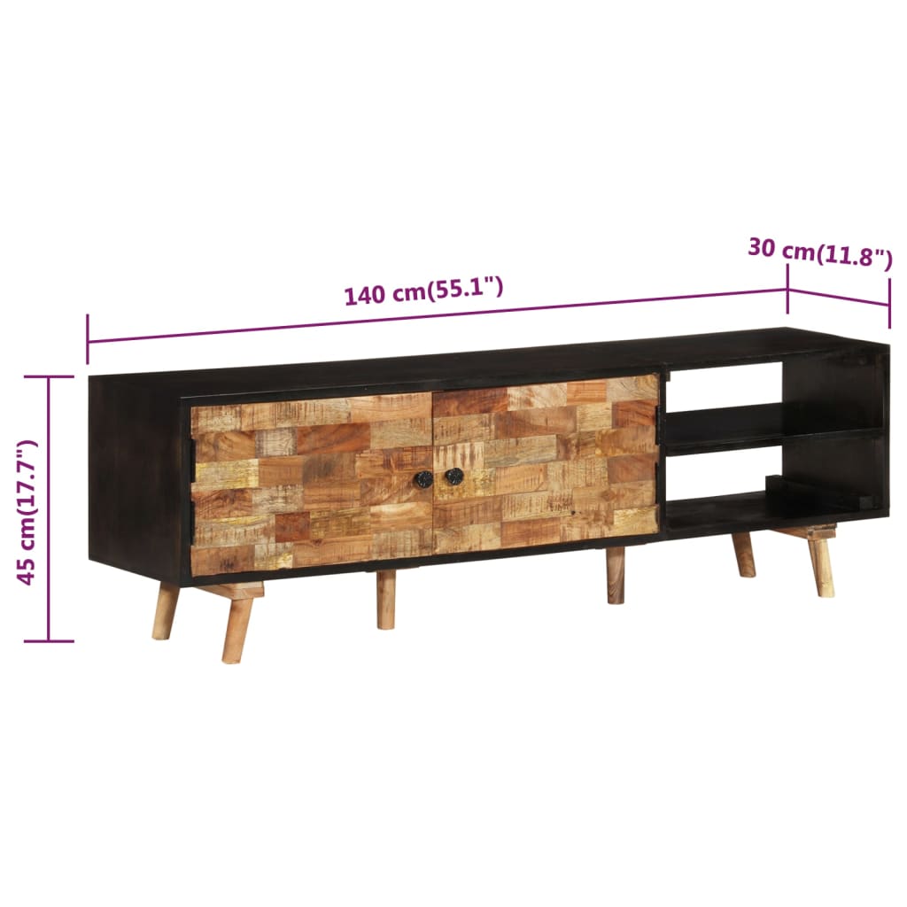 TV Cabinet 140x30x45 cm Rough Mango Wood and Solid Acacia Wood