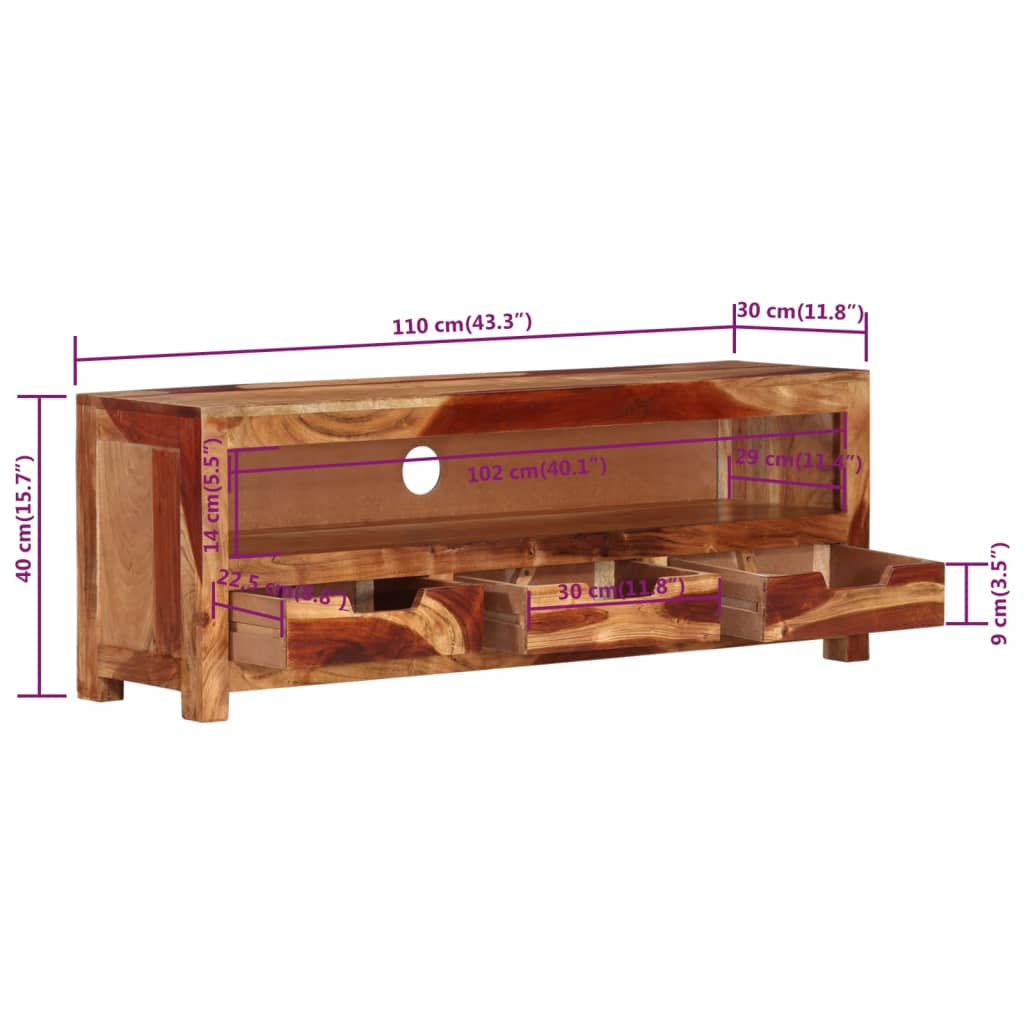 TV Cabinet 110x30x40 cm Solid Wood Acacia