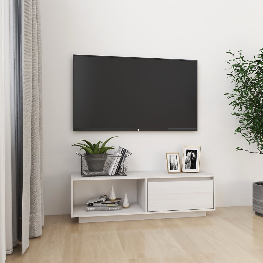 TV Cabinet White 110x30x33.5 cm Solid Pinewood