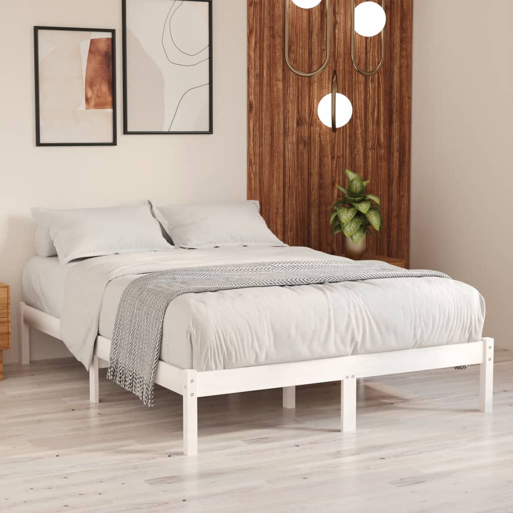Bed Frame without Mattress White Solid Wood Small Double