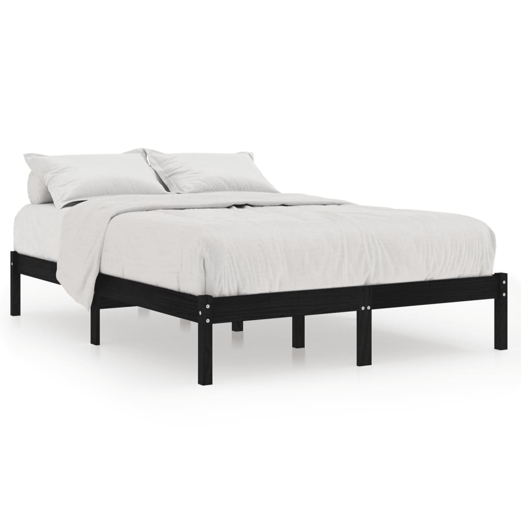 Bed Frame without Mattress Black Solid Wood Double