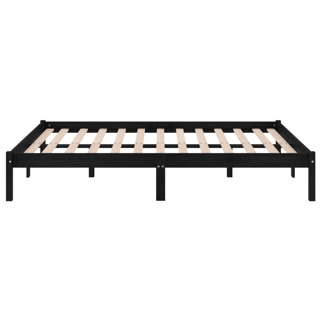 Bed Frame without Mattress Black Solid Wood Double
