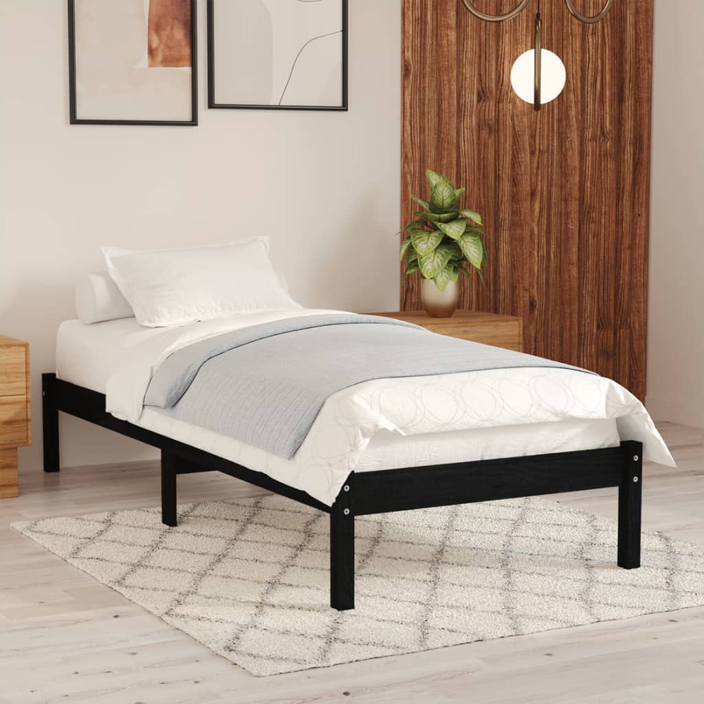 810011 vidaXL Bed Frame without Mattress Black Solid Wood 100x200 cm