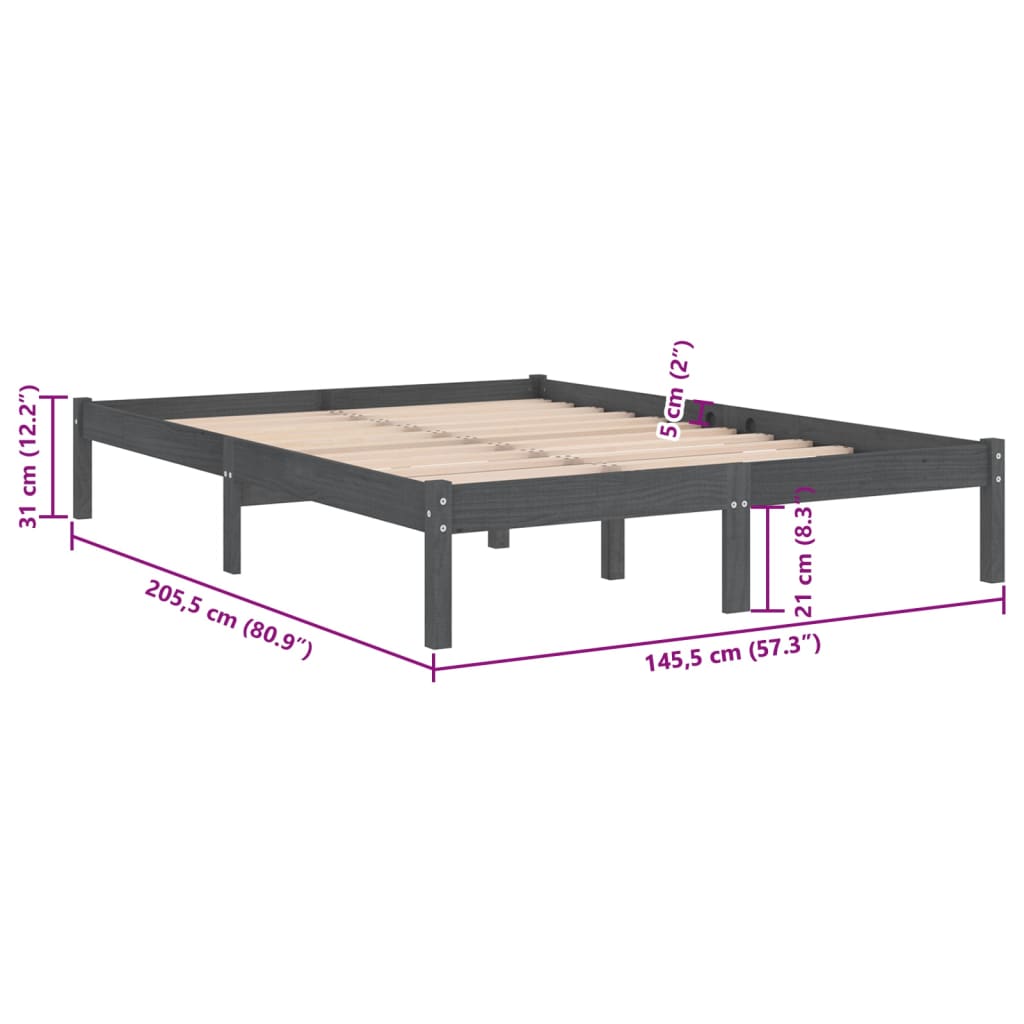 810019 vidaXL Bed Frame without Mattress Grey Solid Wood 140x200 cm
