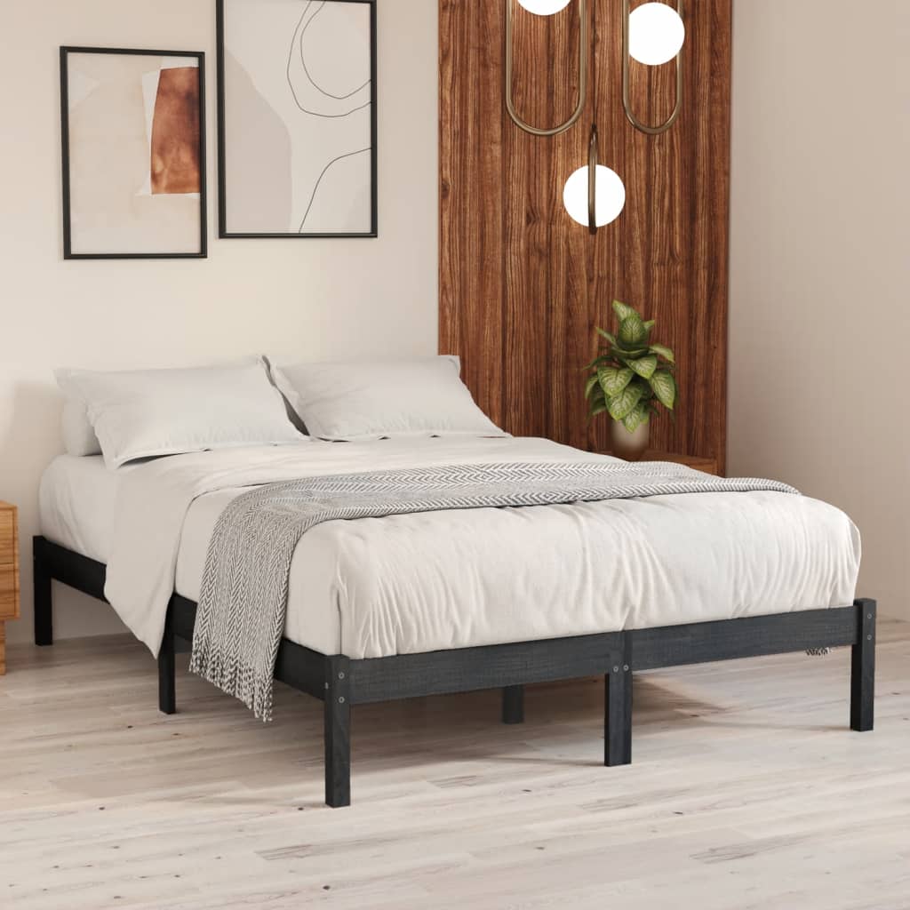 810019 vidaXL Bed Frame without Mattress Grey Solid Wood 140x200 cm