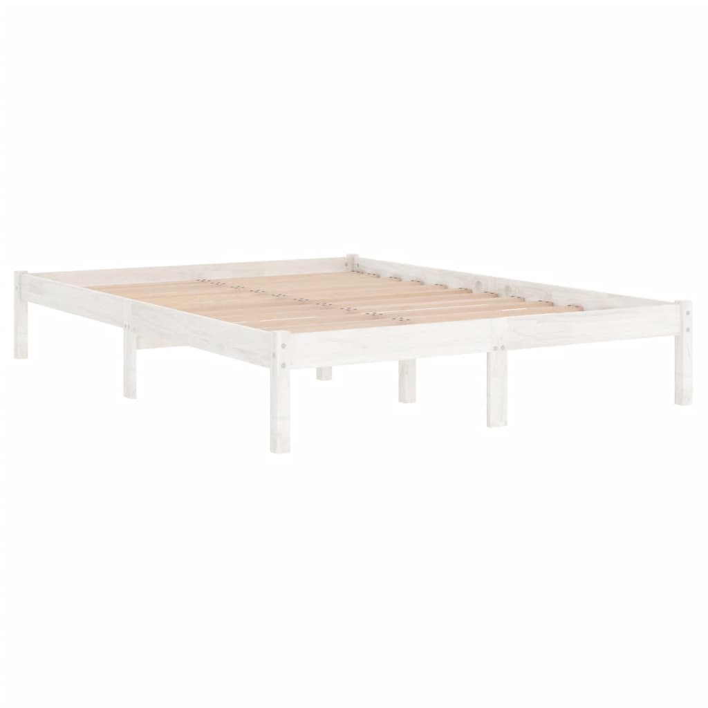 Bed Frame without Mattress White Solid Wood King Size