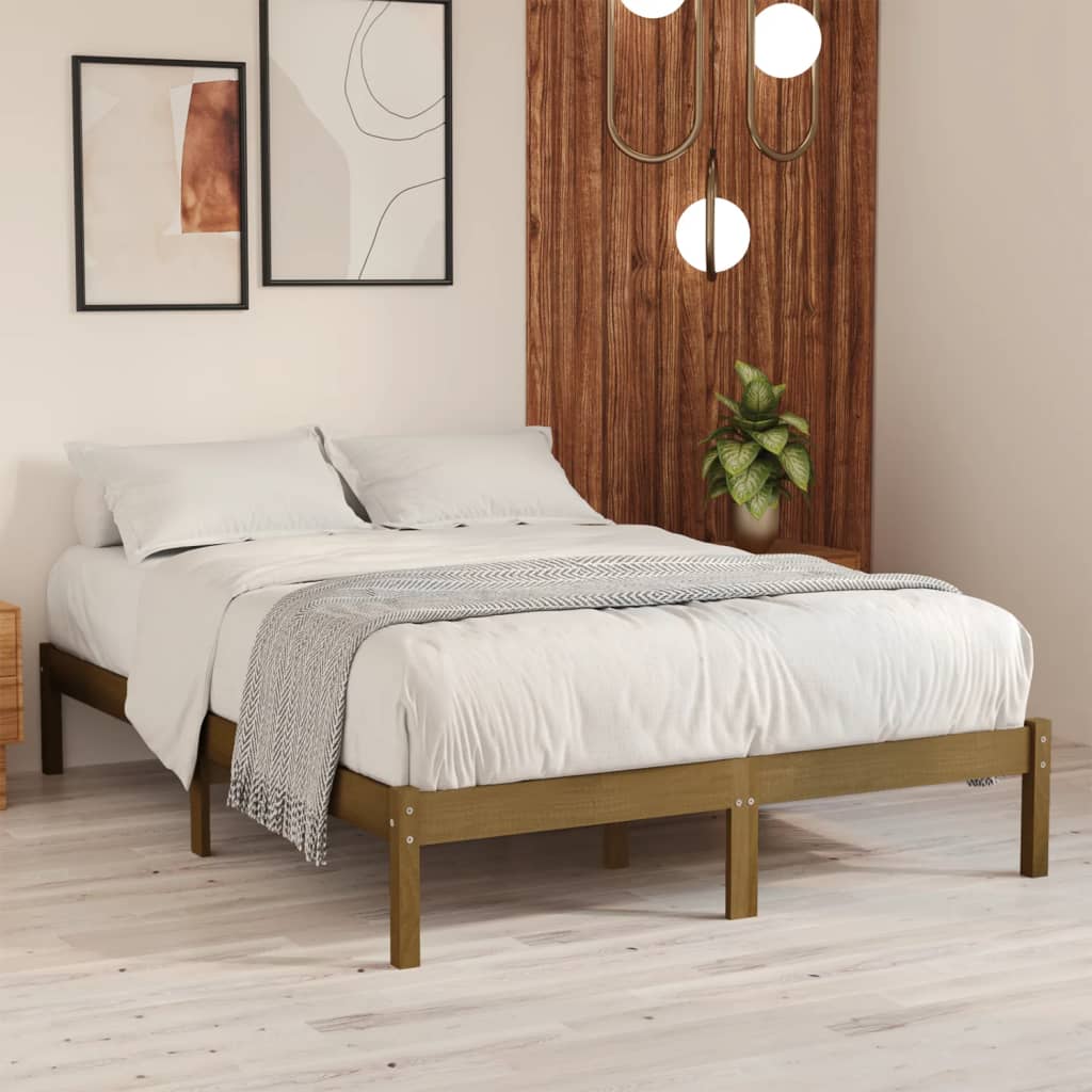 810040 vidaXL Bed Frame without Mattress Honey Brown Solid Wood 200x200 cm