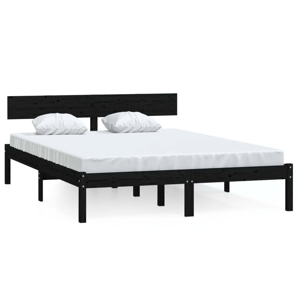 Bed Frame without Mattress Black Solid Wood Small Double