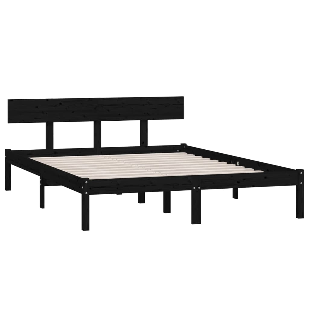 Bed Frame without Mattress Black Solid Wood Small Double