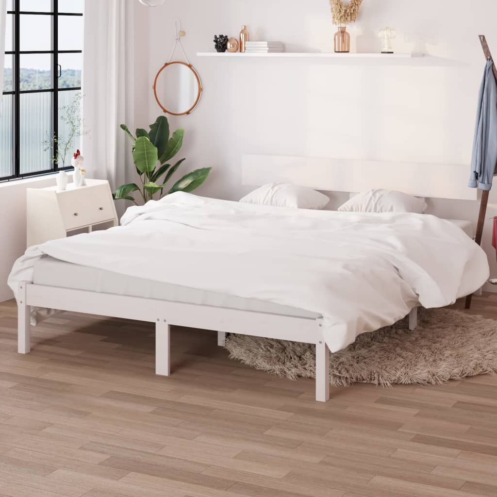 Bed Frame without Mattress White Solid Wood 140x190 cm