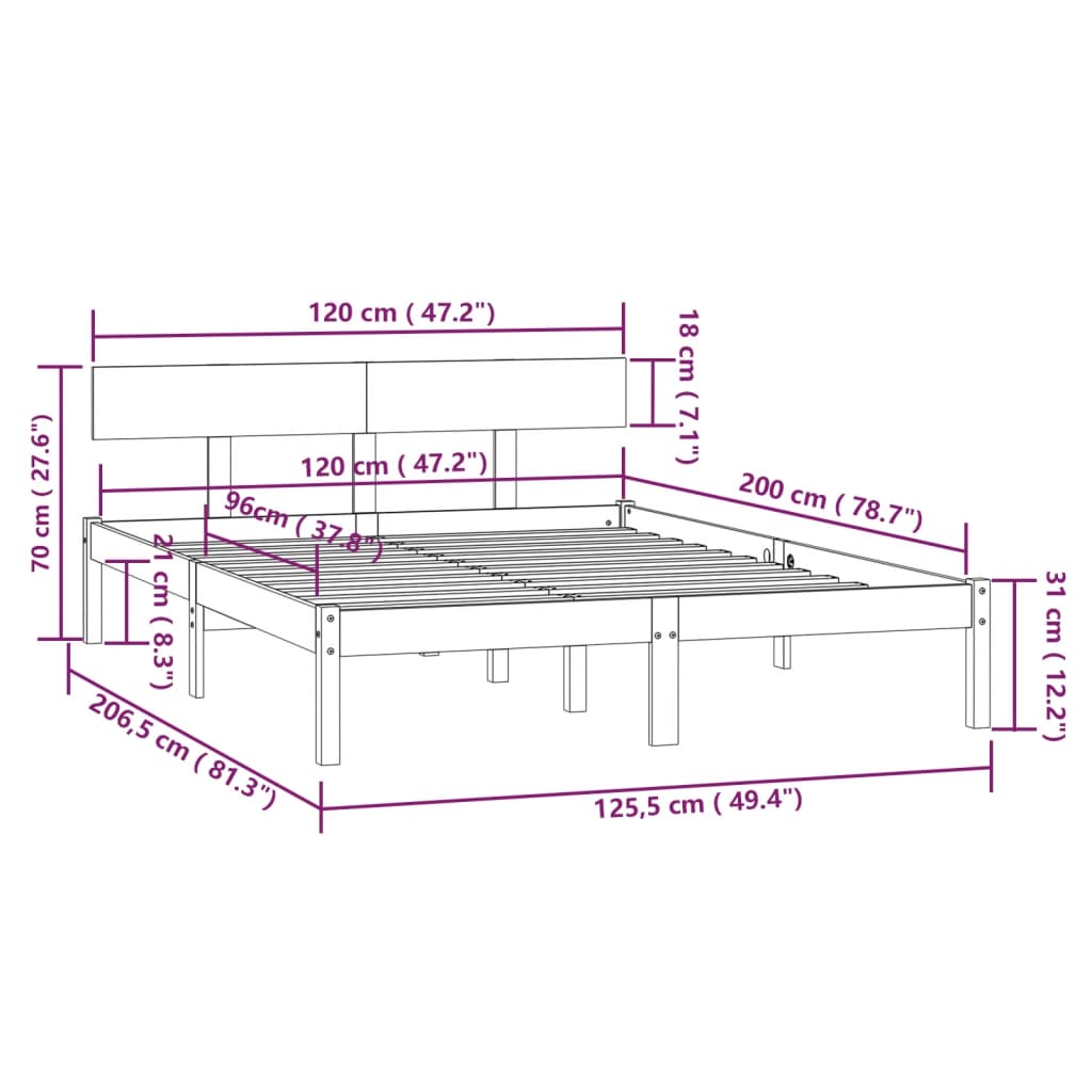 Bed Frame without Mattress Black Solid Wood 120x200 cm