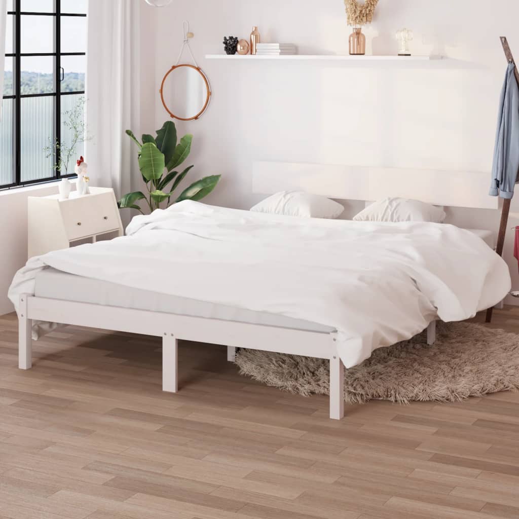 Bed Frame without Mattress White Solid Wood 160x200 cm
