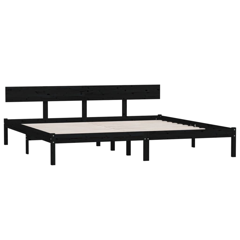 Bed Frame without Mattress Black Solid Wood Super King