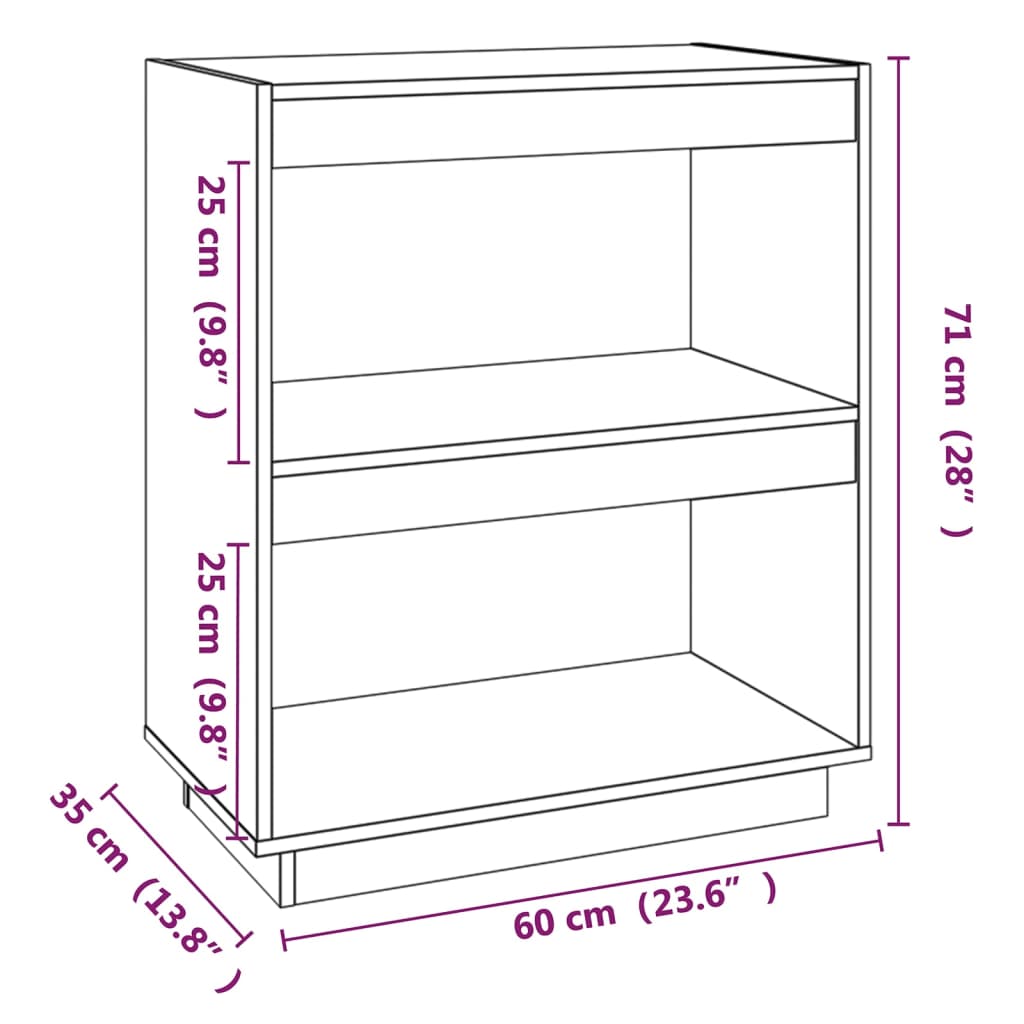 Book Cabinet 60x35x71 cm Solid Pinewood