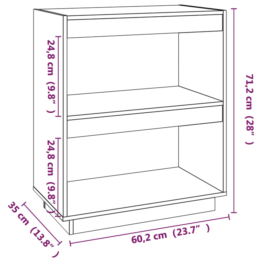 Book Cabinet Black 60x35x71 cm Solid Wood Pine