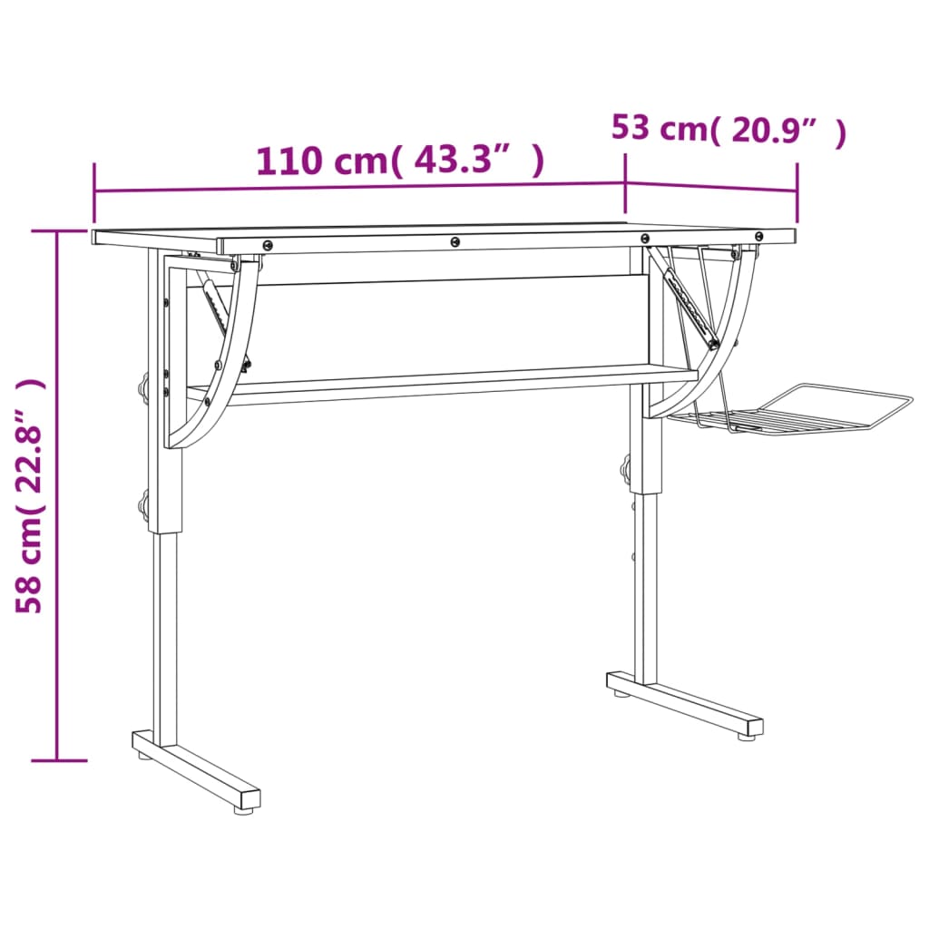Craft Desk Sonoma Oak&Grey 110x53x(58-87)cm Engineered Wood&Steel