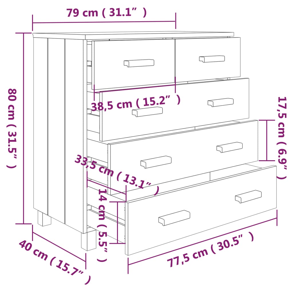 Sideboard HAMAR Dark Grey 79x40x80 cm Solid Wood Pine