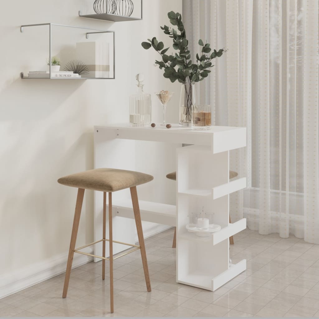 Modern Wooden High Kitchen Bar Dining Table With Open Storage Shelves Wood Tables