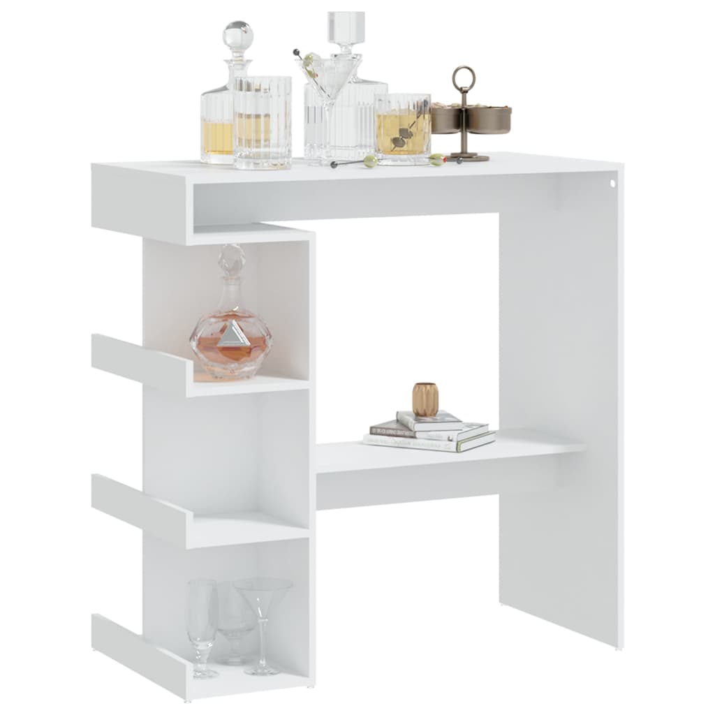 Modern Wooden High Kitchen Bar Dining Table With Open Storage Shelves Wood Tables