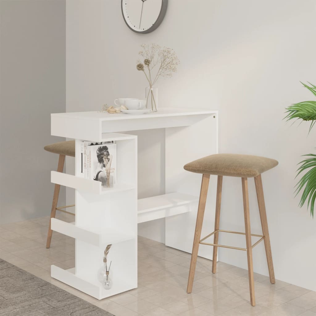 Modern Wooden High Kitchen Bar Dining Table With Open Storage Shelves Wood Tables