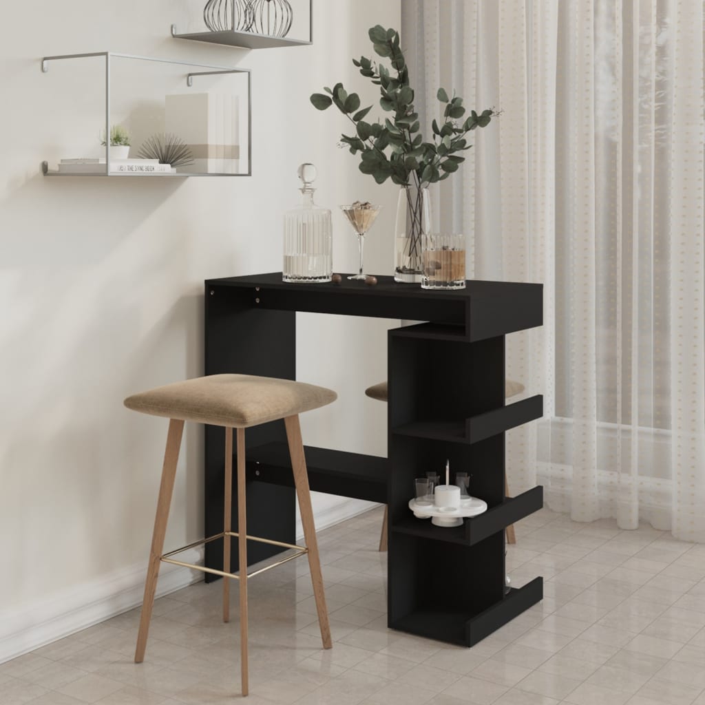 Modern Wooden High Kitchen Bar Dining Table With Open Storage Shelves Wood Tables