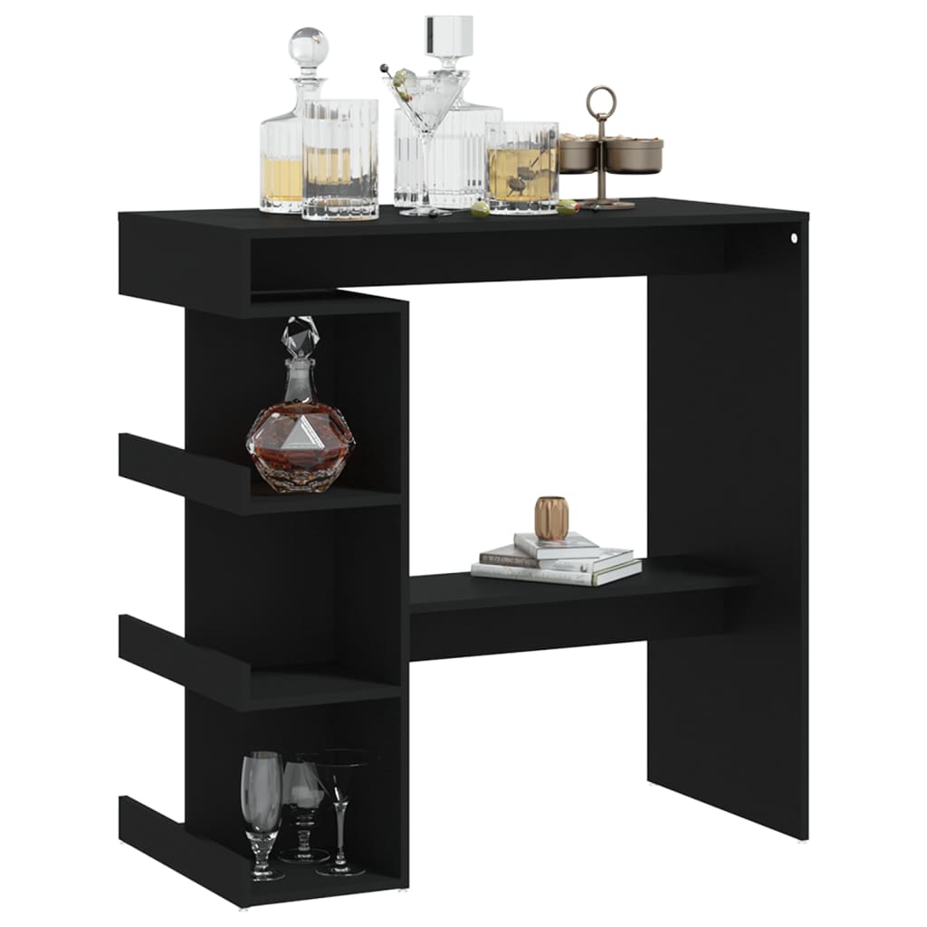 Modern Wooden High Kitchen Bar Dining Table With Open Storage Shelves Wood Tables