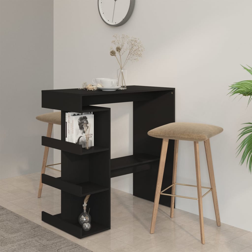 Modern Wooden High Kitchen Bar Dining Table With Open Storage Shelves Wood Tables