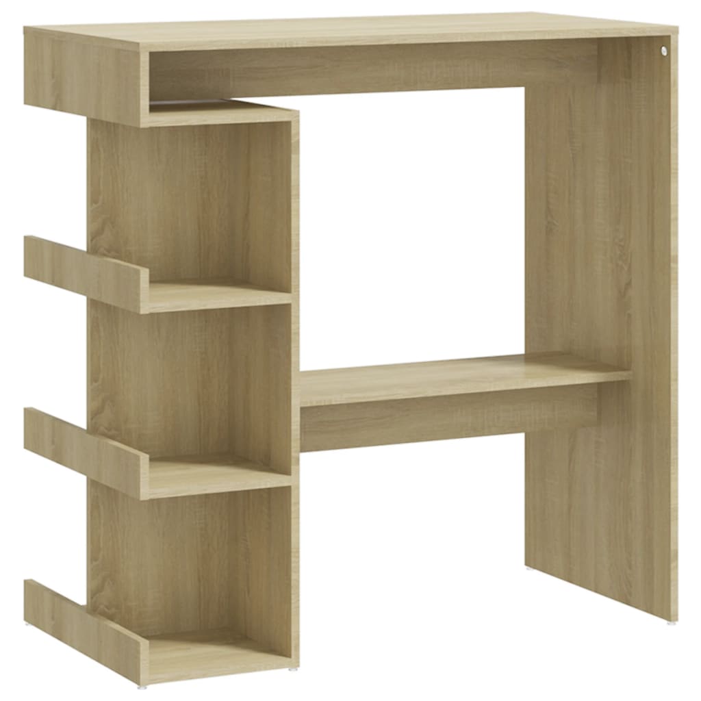 Modern Wooden High Kitchen Bar Dining Table With Open Storage Shelves Wood Tables