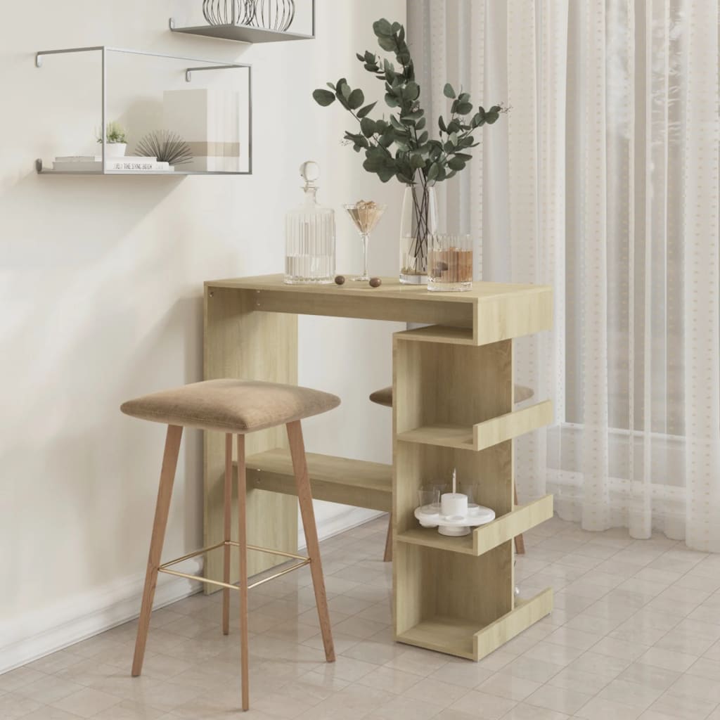 Modern Wooden High Kitchen Bar Dining Table With Open Storage Shelves Wood Tables