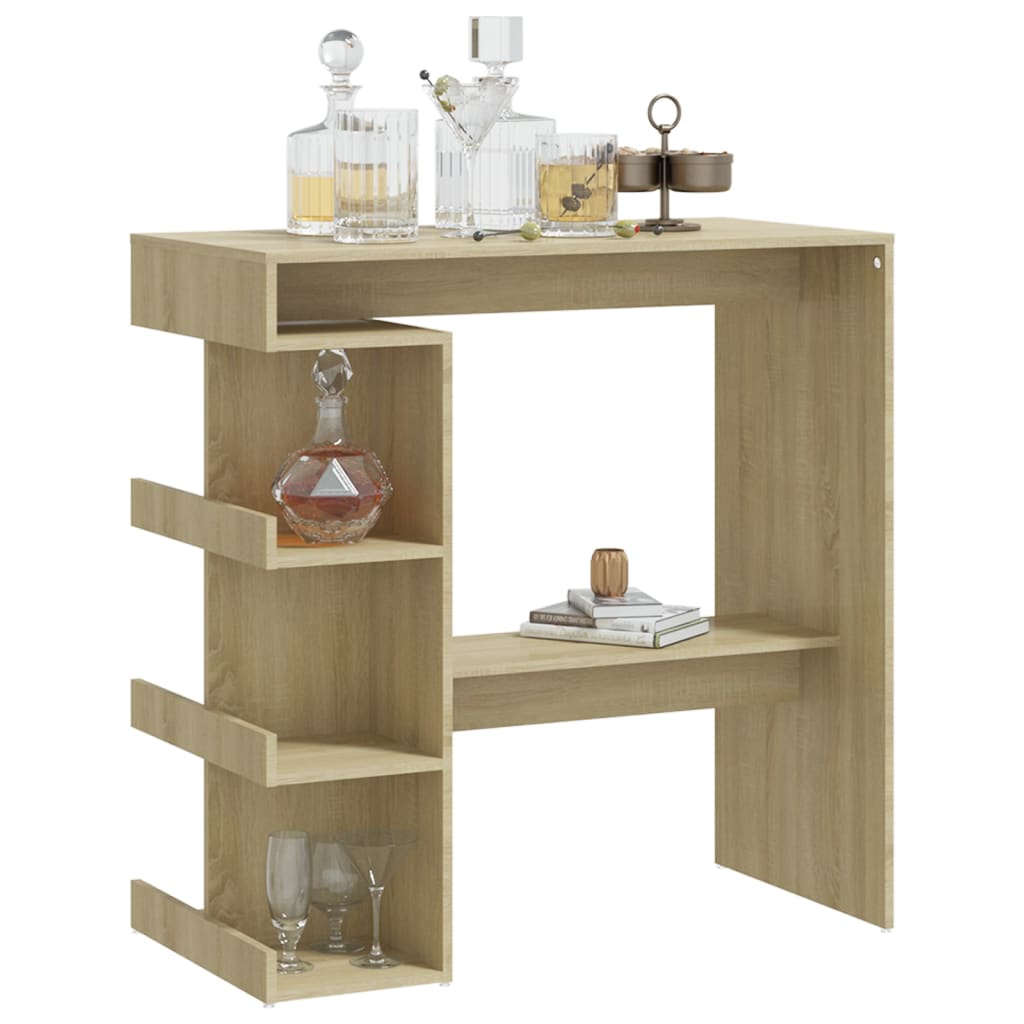 Modern Wooden High Kitchen Bar Dining Table With Open Storage Shelves Wood Tables
