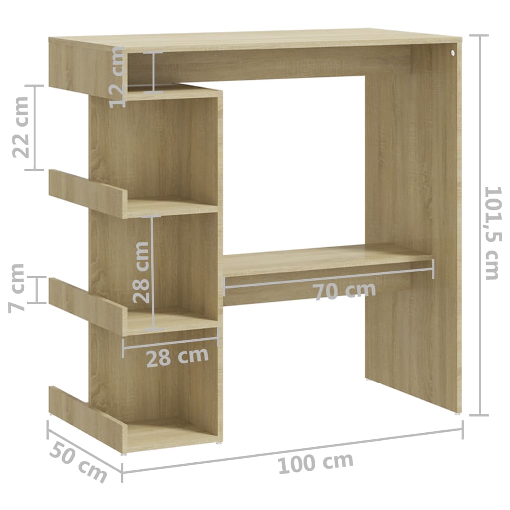 Modern Wooden High Kitchen Bar Dining Table With Open Storage Shelves Wood Tables